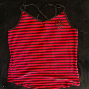 Hot Topic Black/Red Striped Top w/Pentagram size S